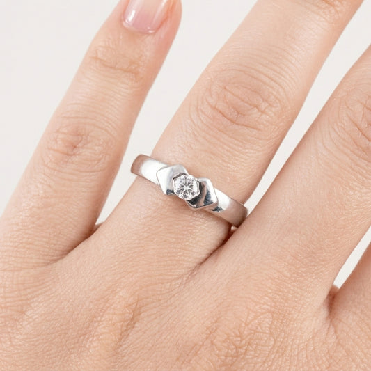 Modern 925 Sterling Silver Solitaire CZ Ring