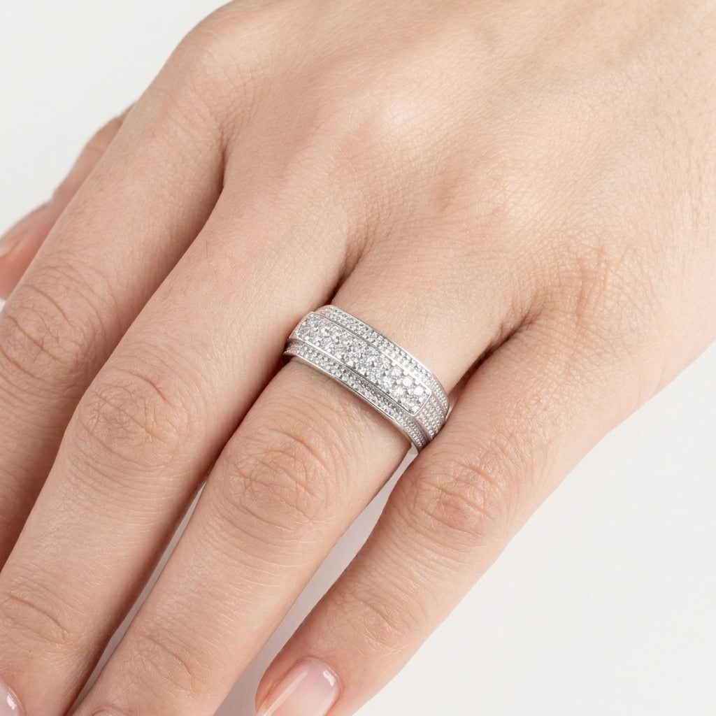 925 Silver Wide Pavé CZ Band Ring