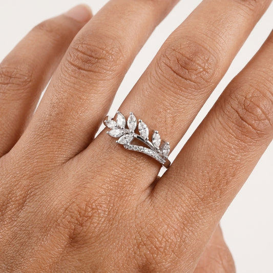 925 Silver CZ Leaf Cluster Ring