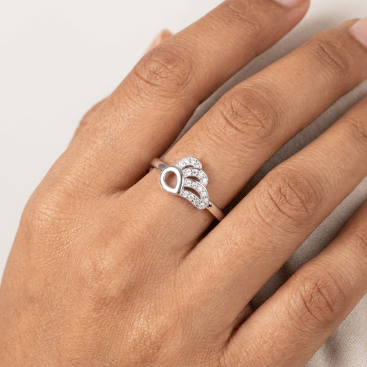 925 Silver CZ Angel Wing Ring