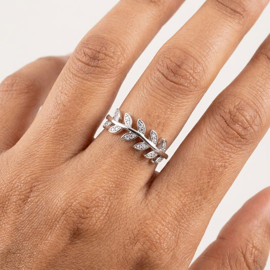 925 Sterling Silver Leaf Band Ring