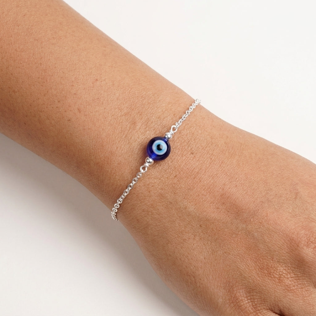 Evil Eye Nazar Bead Silver Bracelet for Women