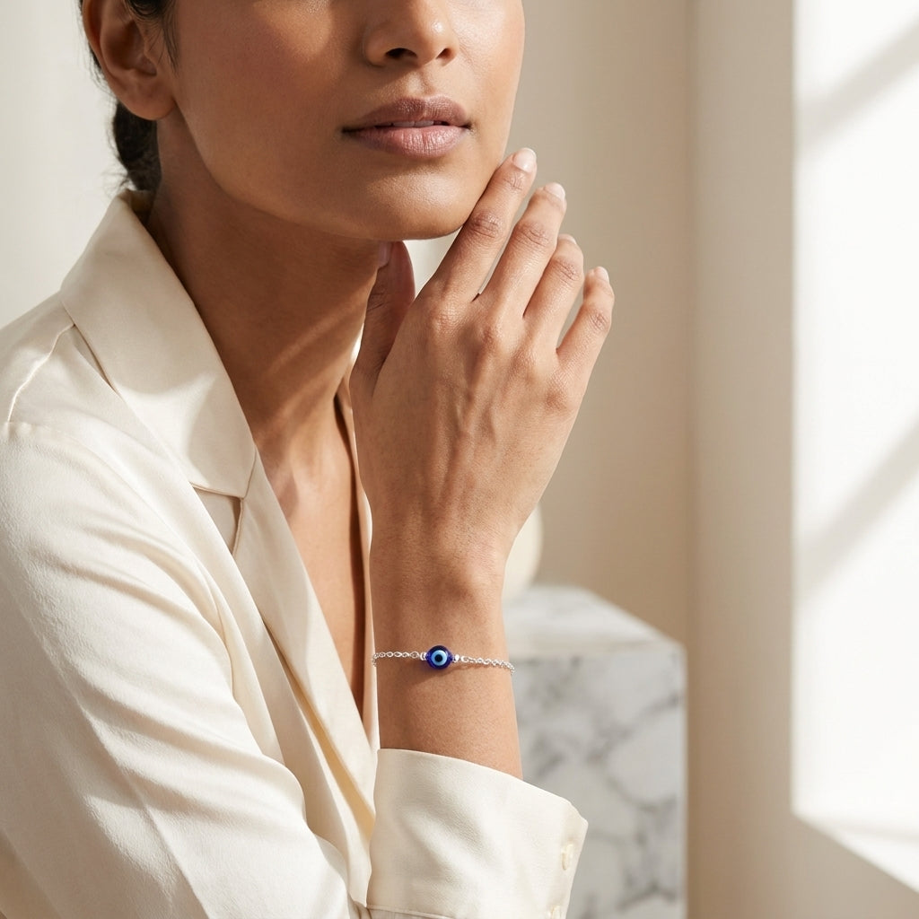 Evil Eye Nazar Bead Silver Bracelet for Women