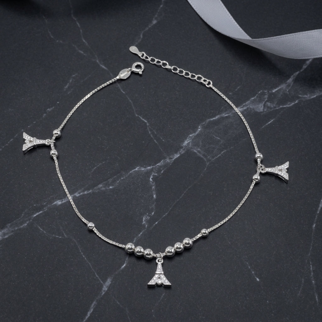 925 Silver Eiffel Tower Charm Anklet