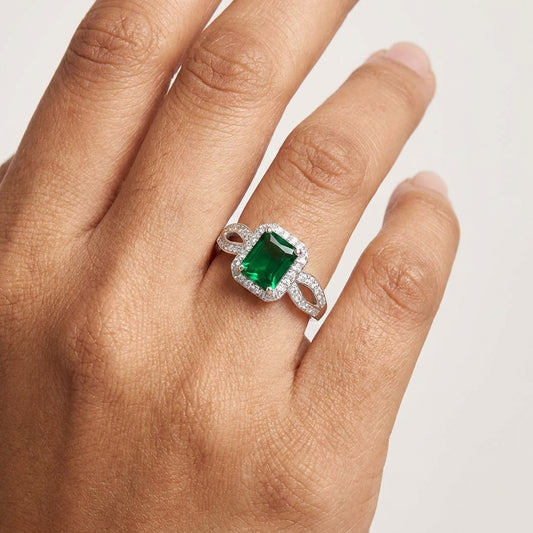 925 Silver Green Grace Emerald-Style Ring