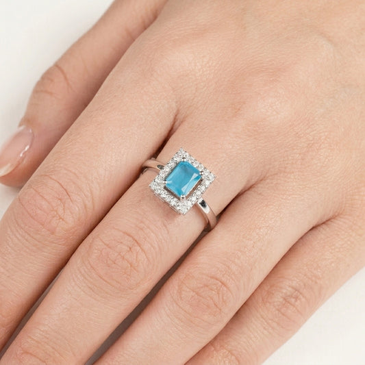 925 Silver Sky Dream Blue CZ Diamond Ring