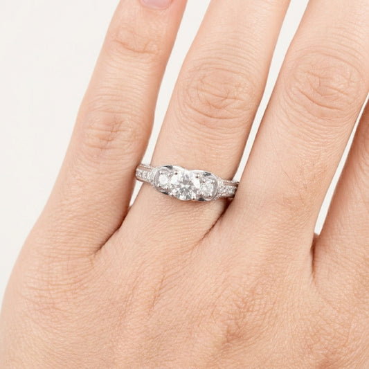 925 Silver Heart Scroll Solitaire CZ Ring
