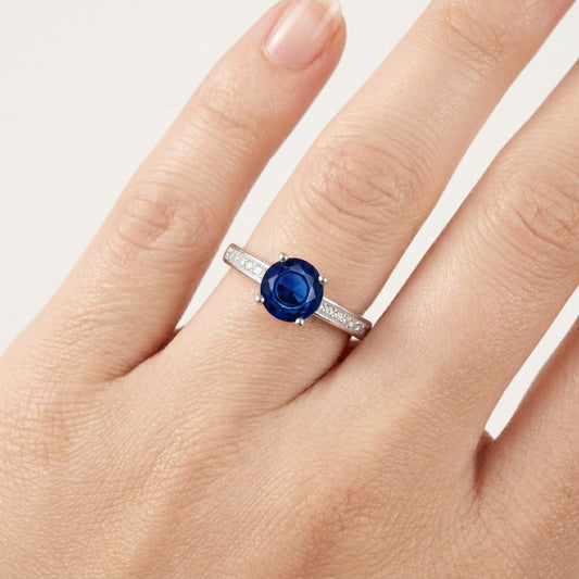 925 Sterling Silver Blue Crystal Ring