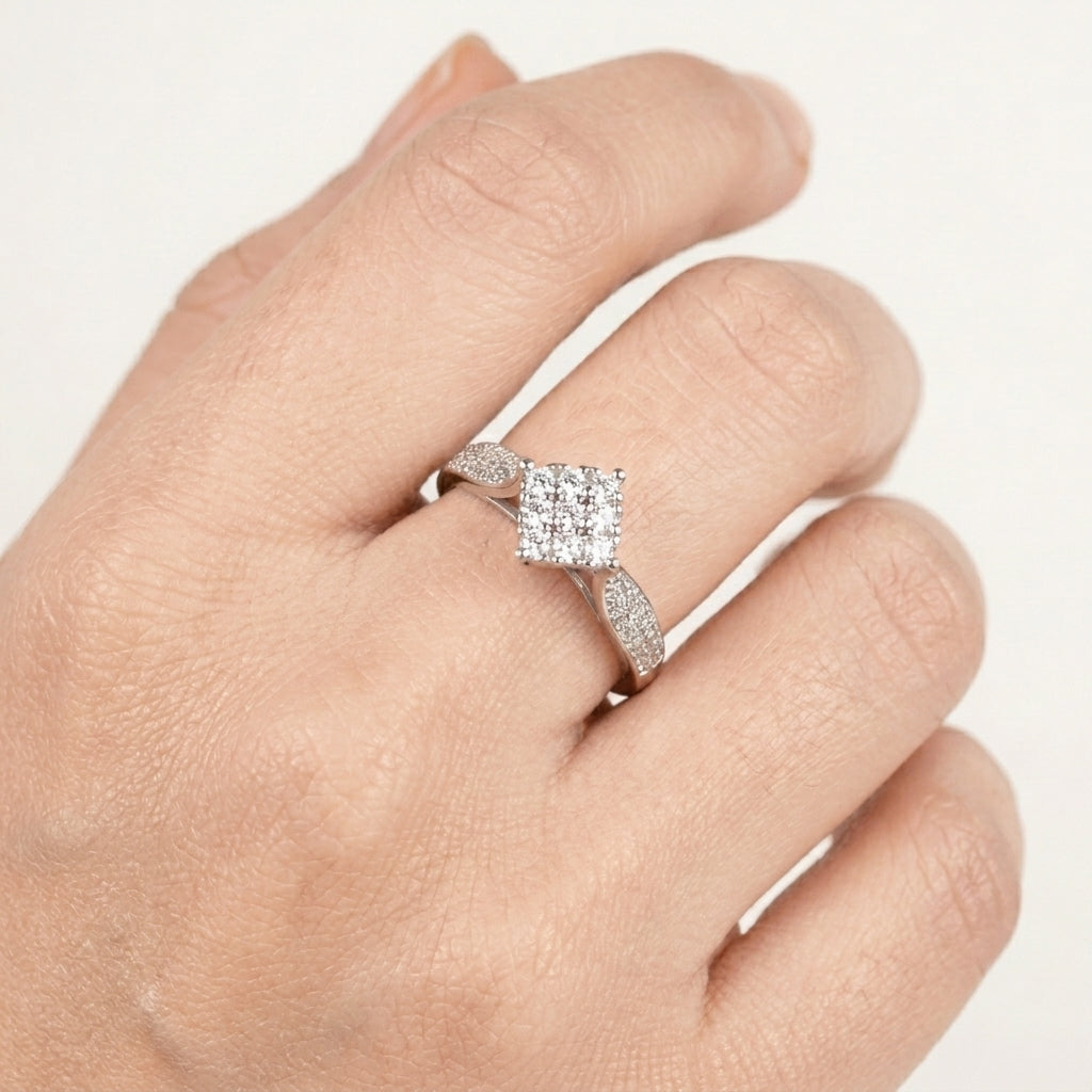 925 Silver Square CZ Diamond Ring for Women