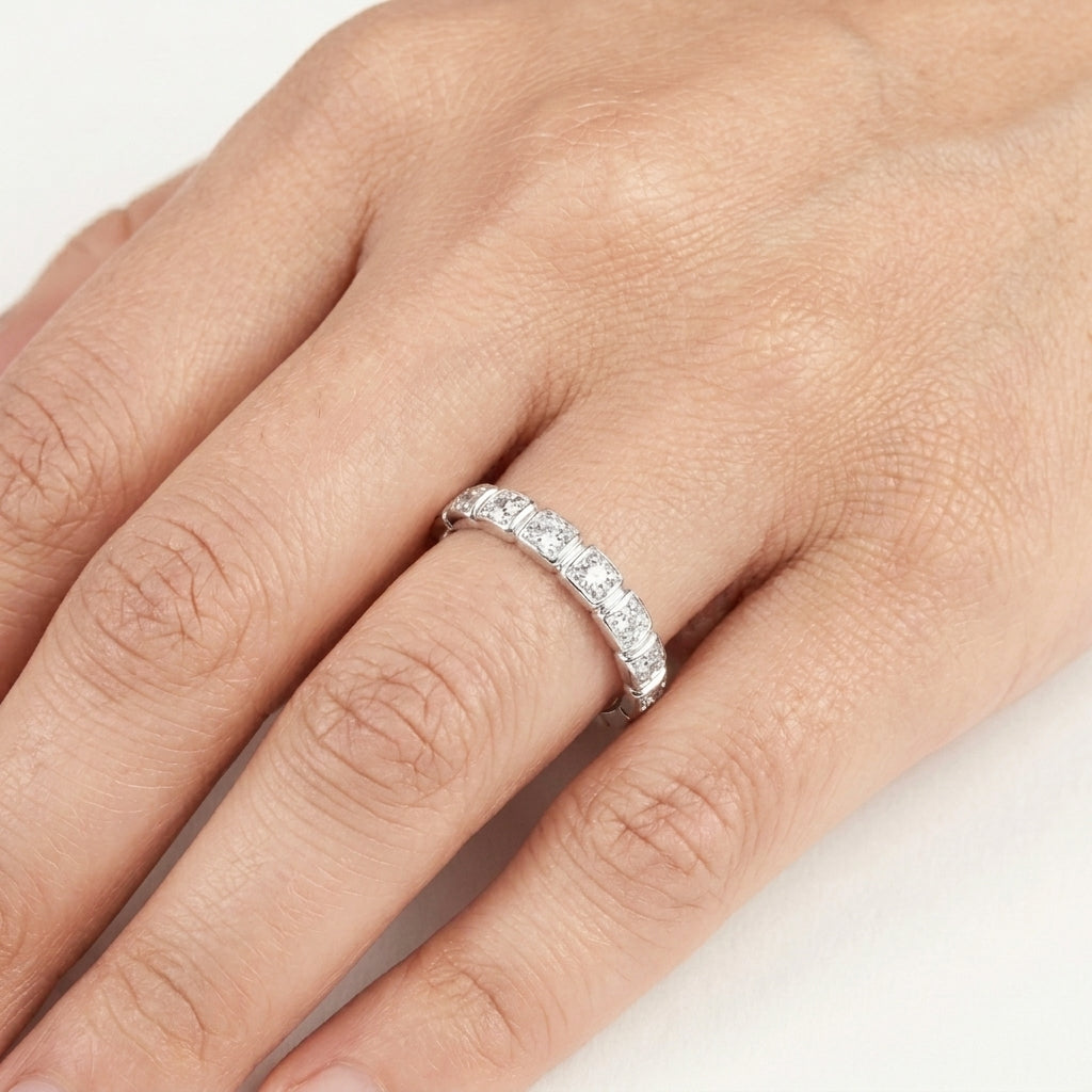 925 Sterling Silver Double Row CZ Band Ring