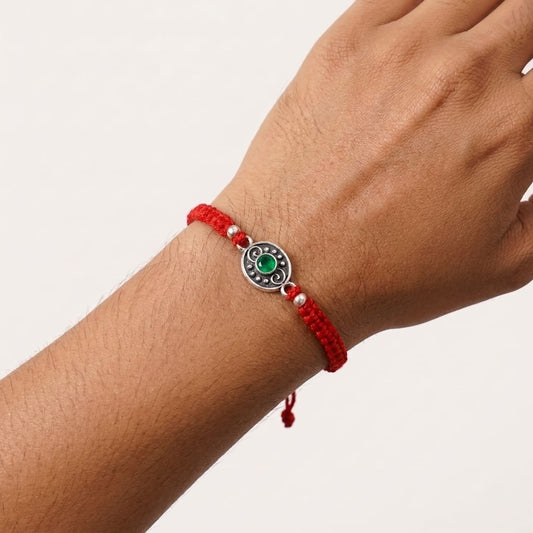 Silver Green Stone Rakhi