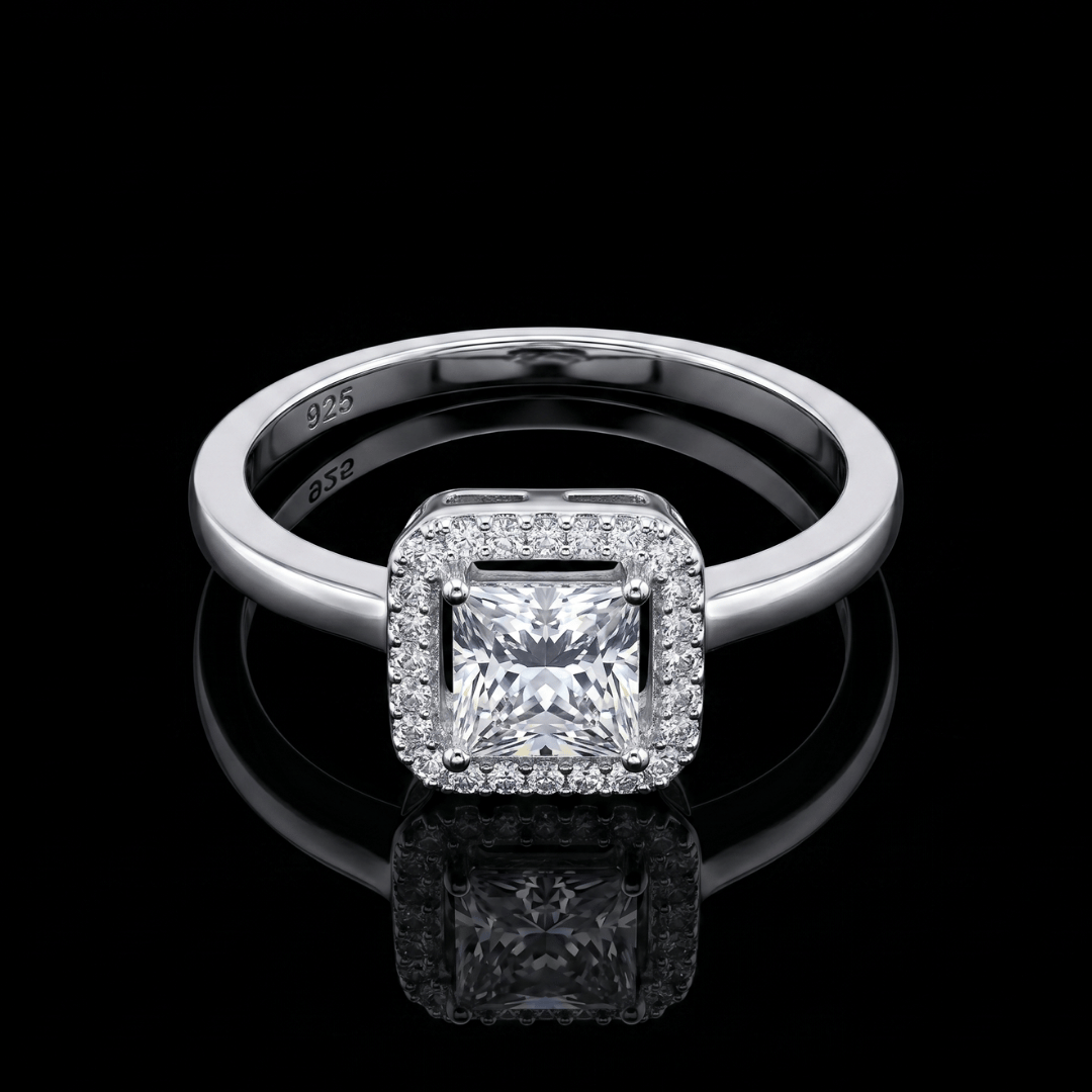925 Silver Classic Square Stone Ring