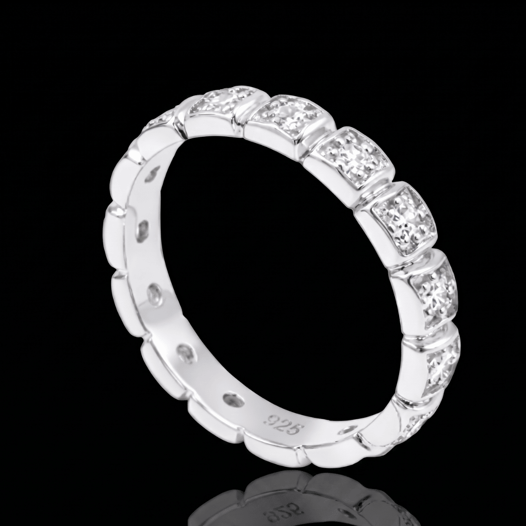 925 Sterling Silver Double Row CZ Band Ring